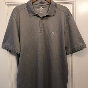 NWT Tommy Bahama Polo Bala Shark Shirt Grey and White Striped